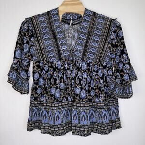 Free People Moonlight Dance Floral Boho Oversized Womens Tunic Top Festival XS
